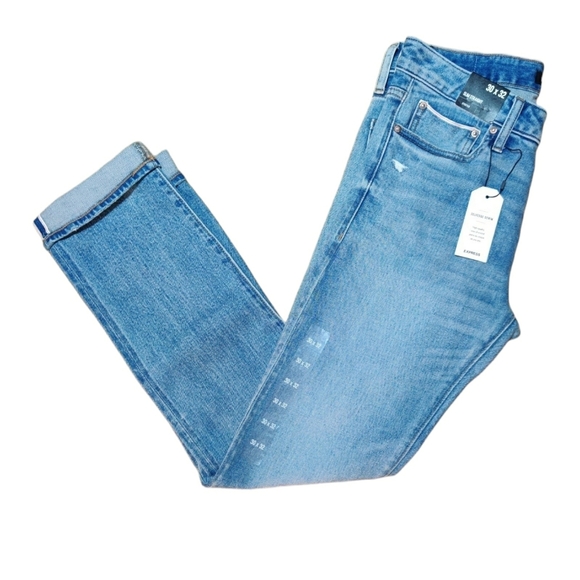 Express Selvedge Denim Jeans Mens 30x32 Light Wash Slim Straight Stretch - Picture 1 of 6